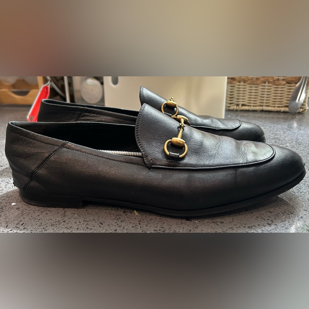 Gucci Mens Black Leather Loafers Size 10